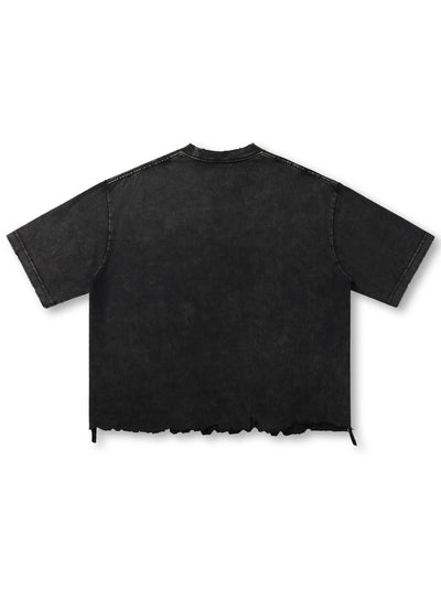 Iced-Eye Faded Raw Hem Graphic Tee-463