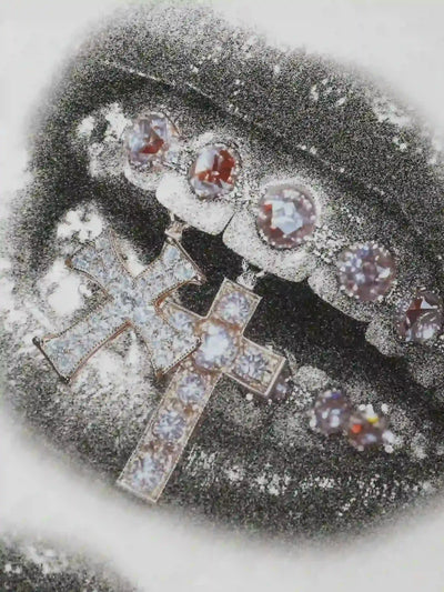 Blinged Cross Grill T-shirt-057