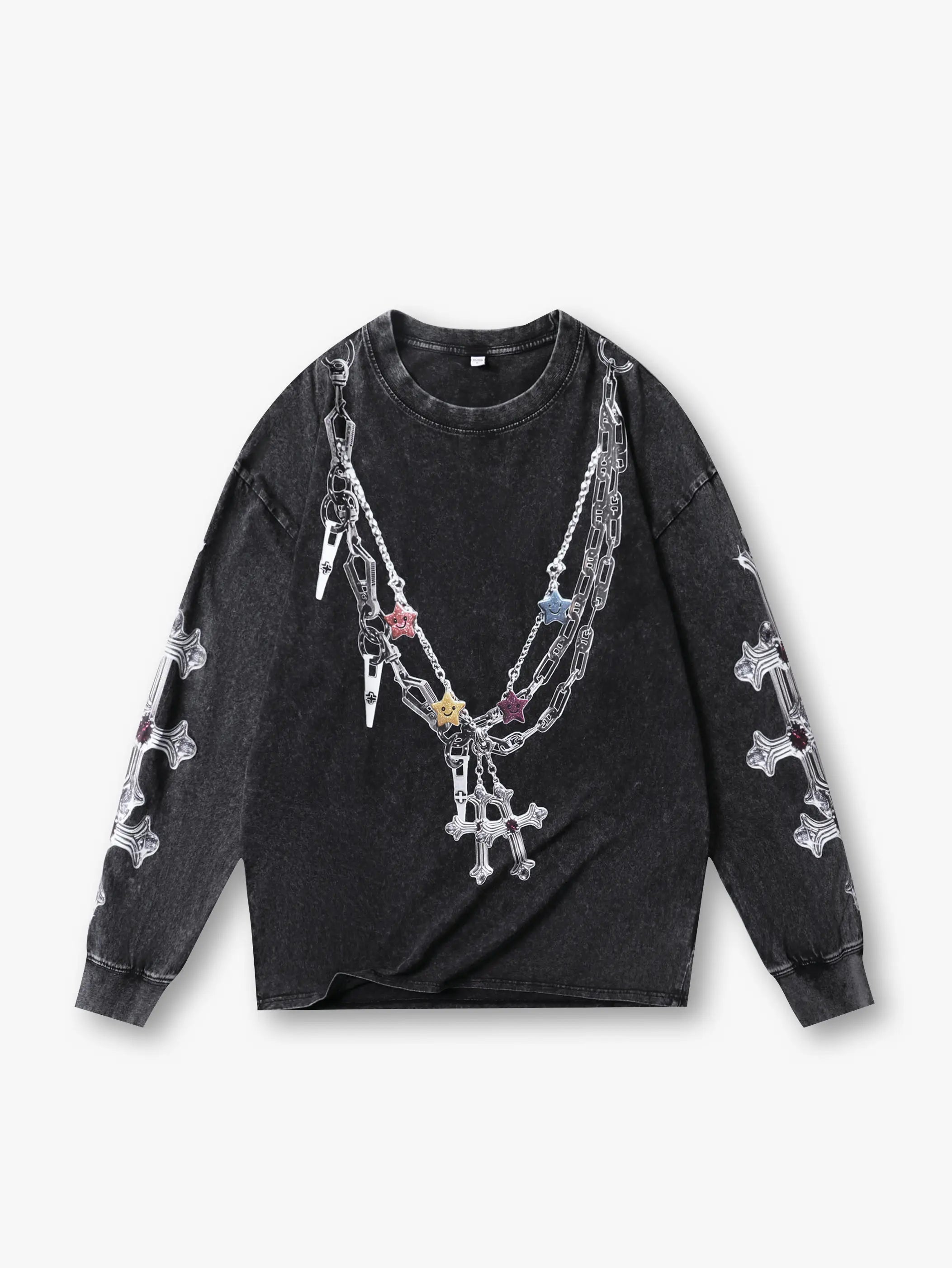 Colorful Chain Cross Graphic Long Sleeve -107
