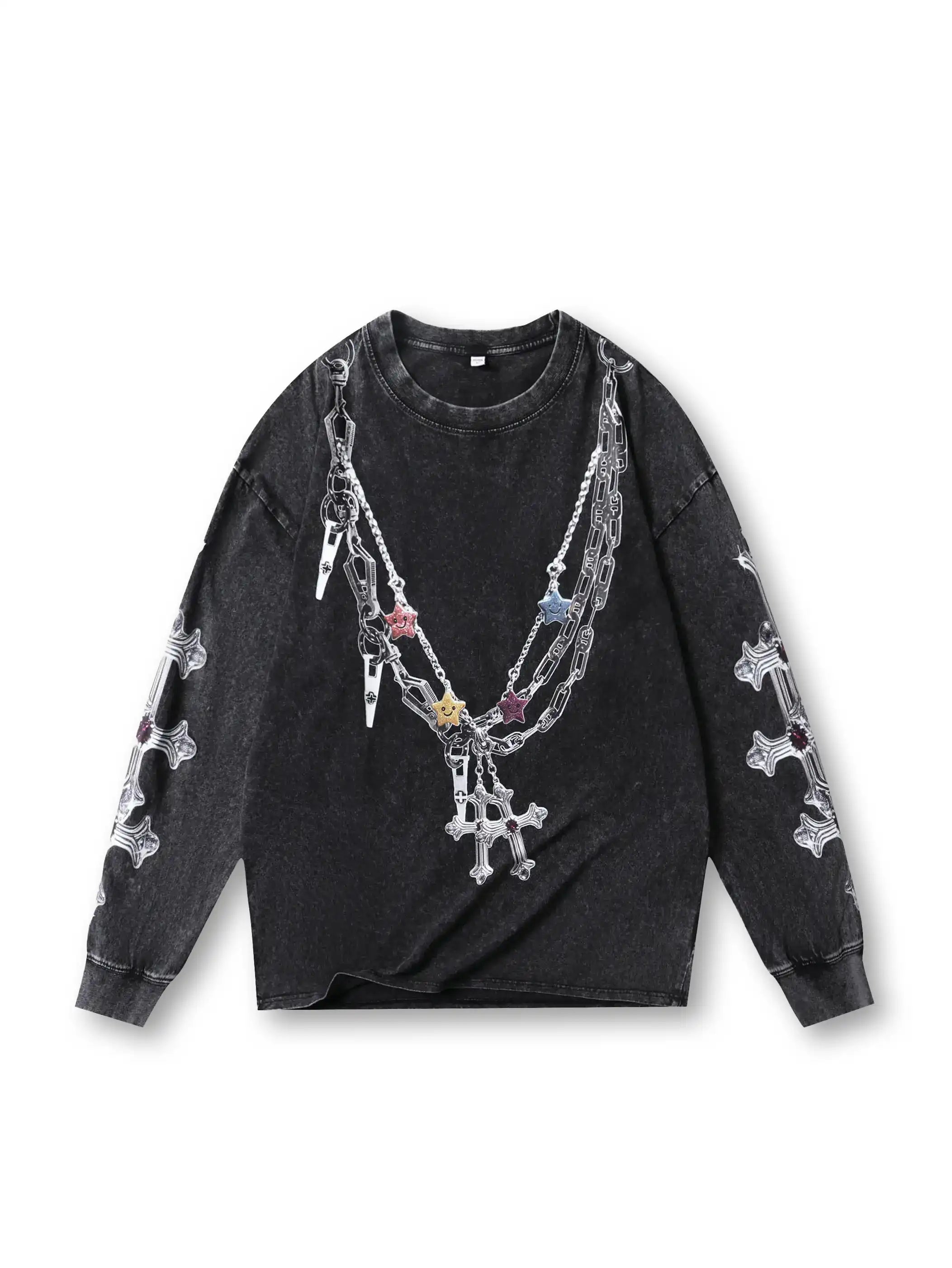 Colorful Chain Cross Graphic Long Sleeve -107