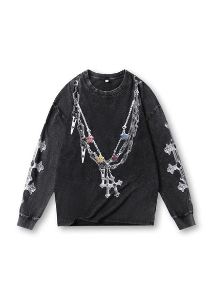 Colorful Chain Cross Graphic Long Sleeve -107