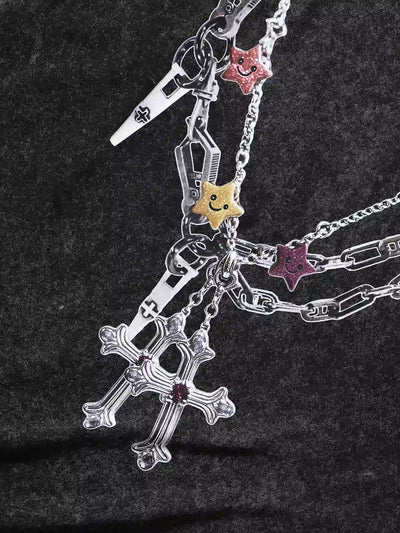 Colorful Chain Cross Graphic Long Sleeve-107