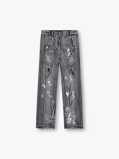 Graffiti Numbers Denim Pants-s135