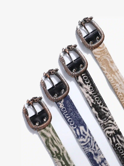 Dragon Buckle Belt Collection with Printed Straps Trendy Streetwear Fashion Accessories