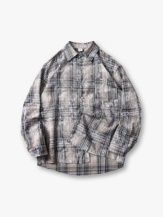 Casual Plaid Shirt with Button Front Stylish Streetwear Long Sleeve Shirt - S129
