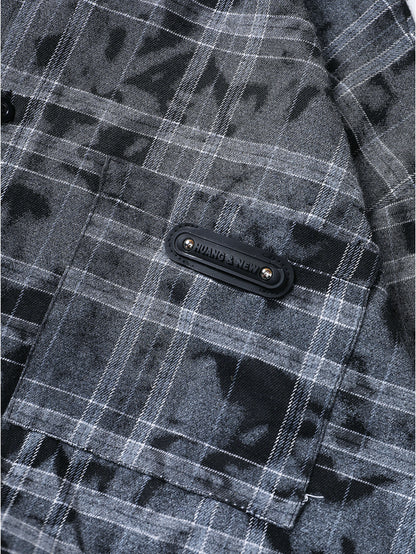Vintage Style Black and White Plaid Shirt with Pocket Casual Streetwear Long Sleeve Shirt - S130