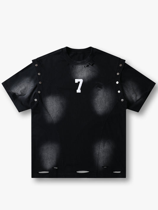 Distressed Number 7 T Shirt Punk Streetwear Rivet Vintage Tee-S1009