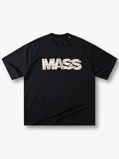 Jewel-Accented MASS Print Oversized T-shirt-S1004