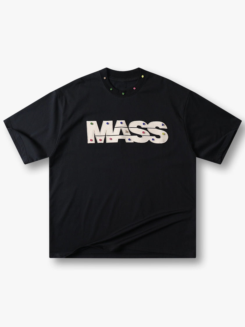 Jewel-Accented MASS Print Oversized T-shirt-S1004