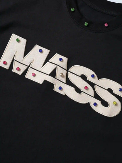 Jewel-Accented MASS Print Oversized T-shirt-S1004