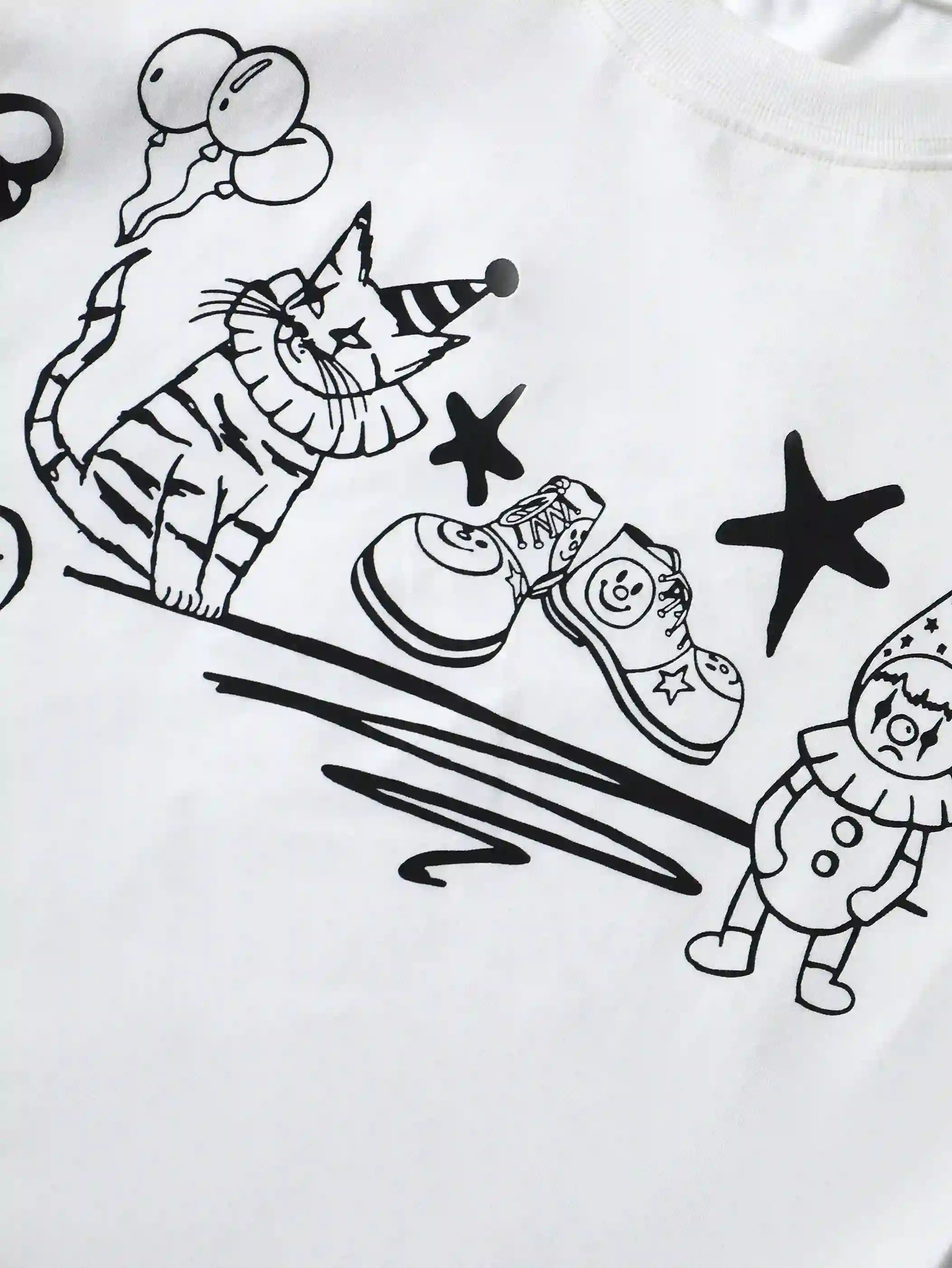 Cartoon Cat and Clown Graphic Summer T-shirt-S999