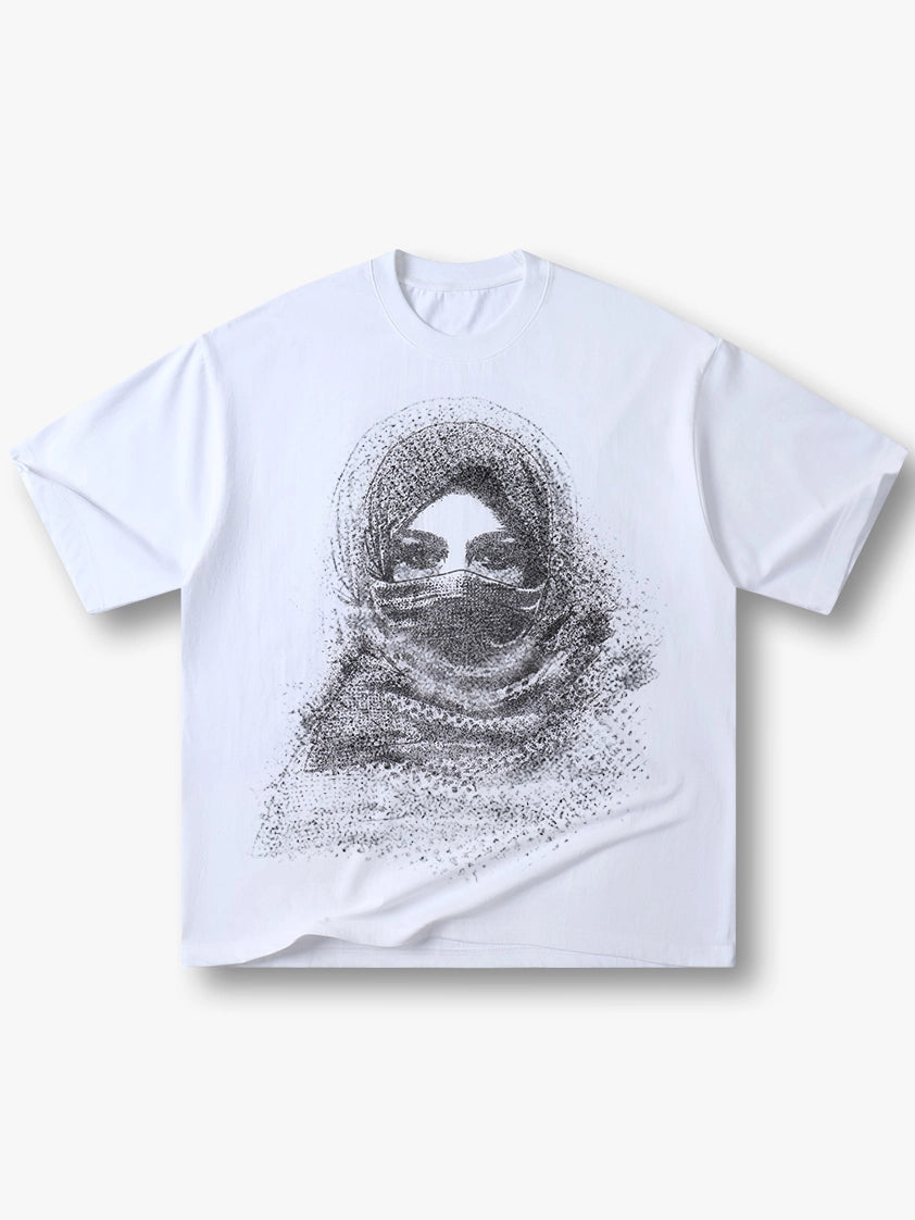 Trendy Hijab Print Oversized White T-shirt - 155