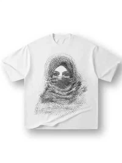 Trendy Hijab Print Oversized White T-shirt - 155