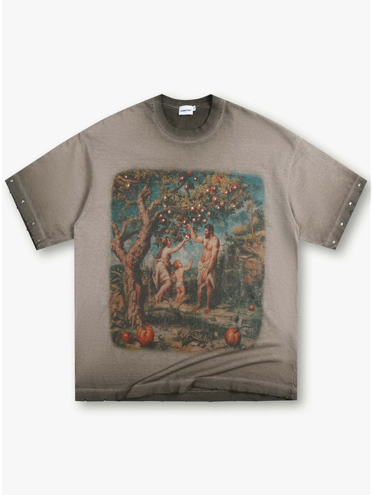 Vintage Graphic Oversized T Shirt Men Retro Painting Streetwear Tee-153-T