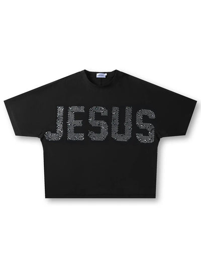 Rhinestone Religious JESUS T-shirt-203