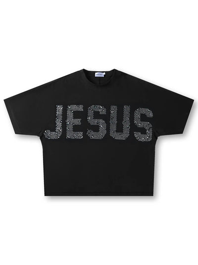 Rhinestone Religious JESUS T-shirt-203