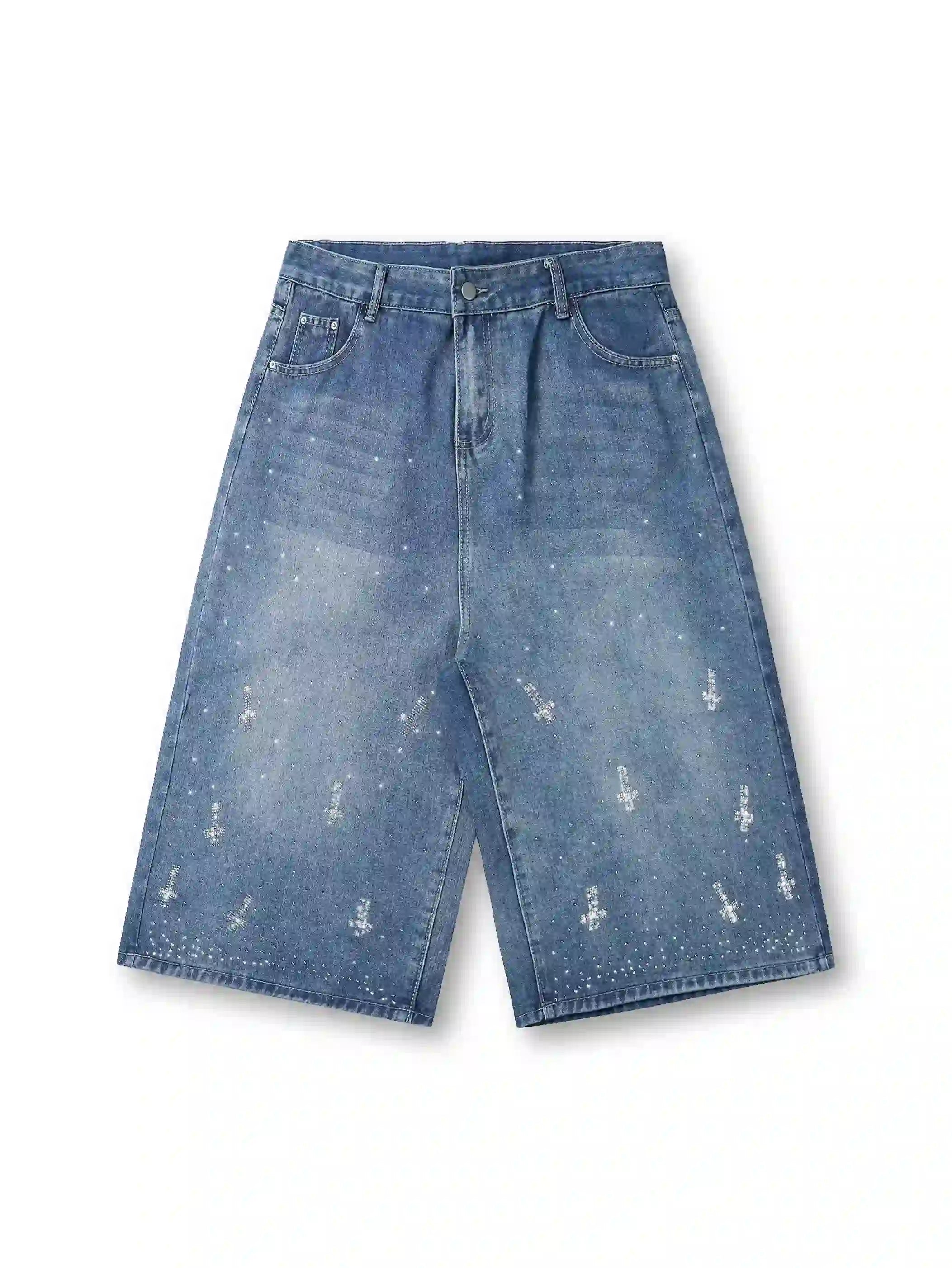 Shining Cross Denim Shorts-198