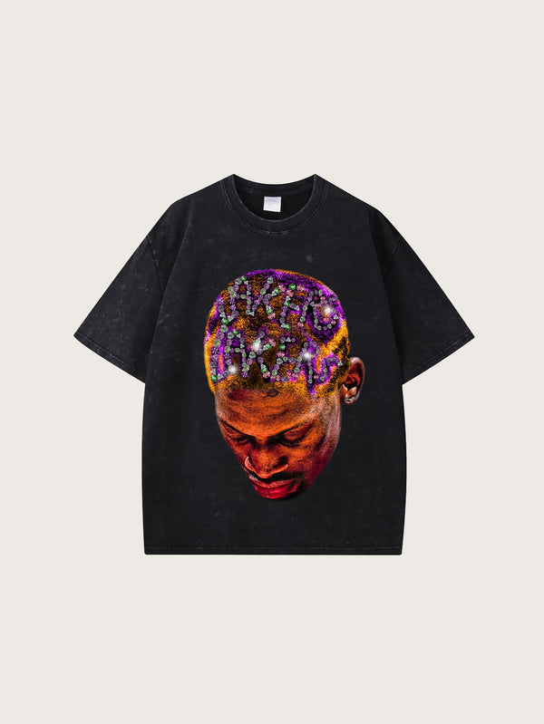 Black Oversized T-Shirt Vibrant Head Graphic Print Unisex Streetwear Casual Tee