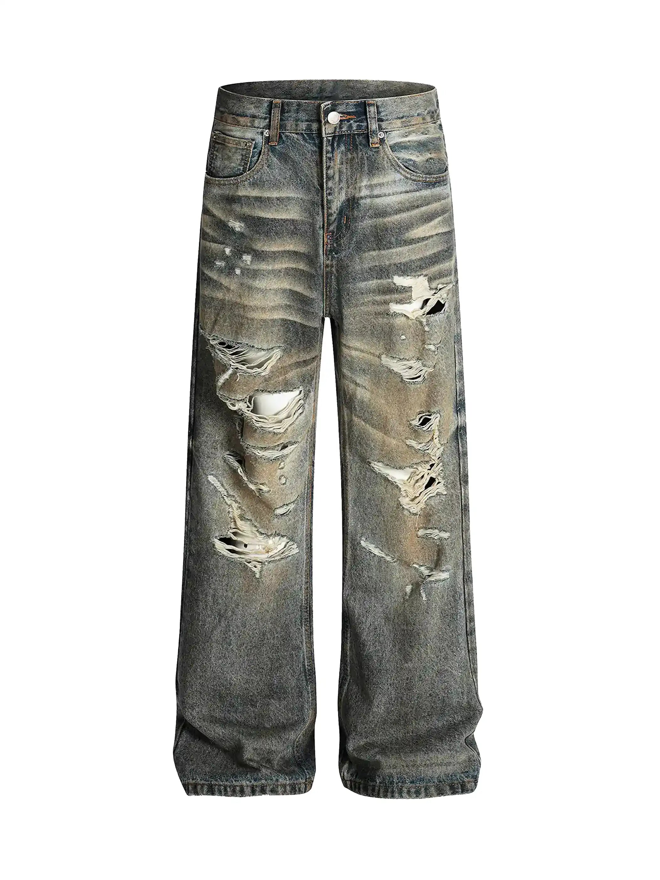 Vaqueros desgastados de cintura alta estilo urbano-S1051
