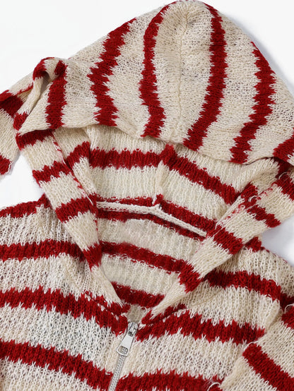 Whimsical Big-Ear Striped Knit Hoodie-S1111