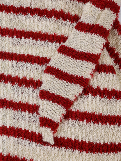 Whimsical Big-Ear Striped Knit Hoodie-S1111