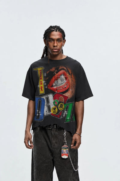 Bling Faded Grillz Lips Tee-592
