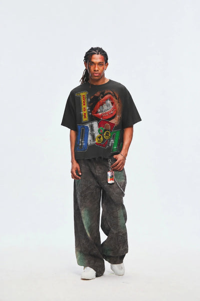Bling Faded Grillz Lips Tee-592