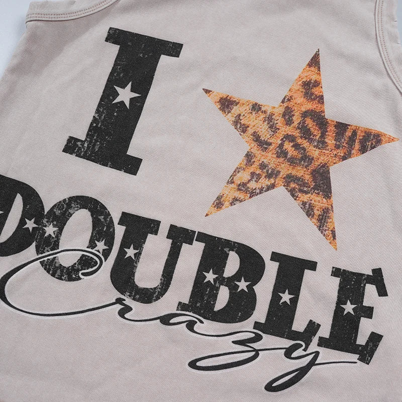 Camiseta sin mangas con gráfico vintage de estrella de leopardo-522