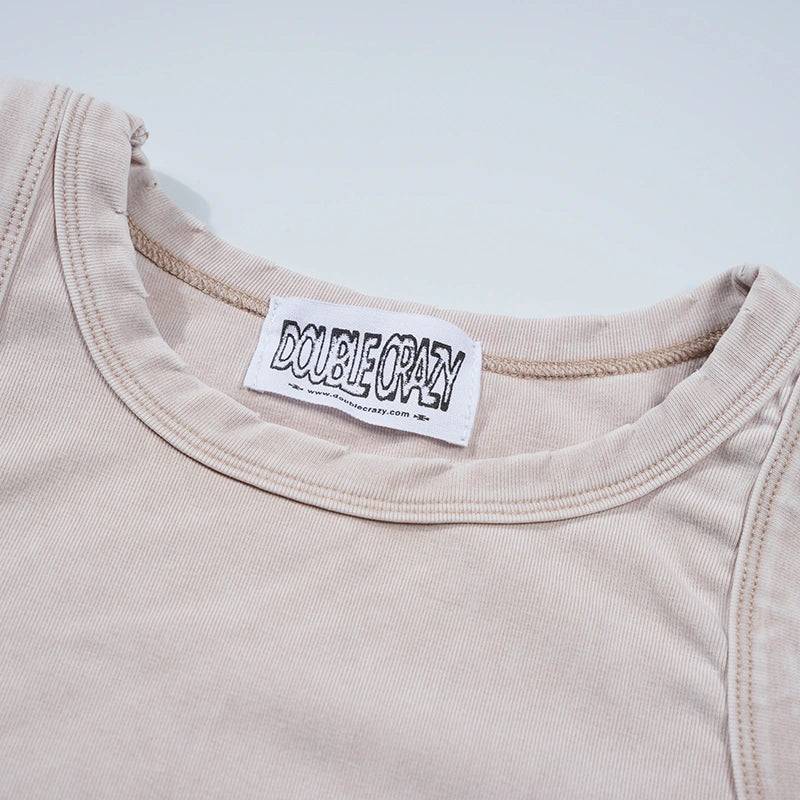 Camiseta sin mangas ajustada efecto envejecido 2001 Y2K-524