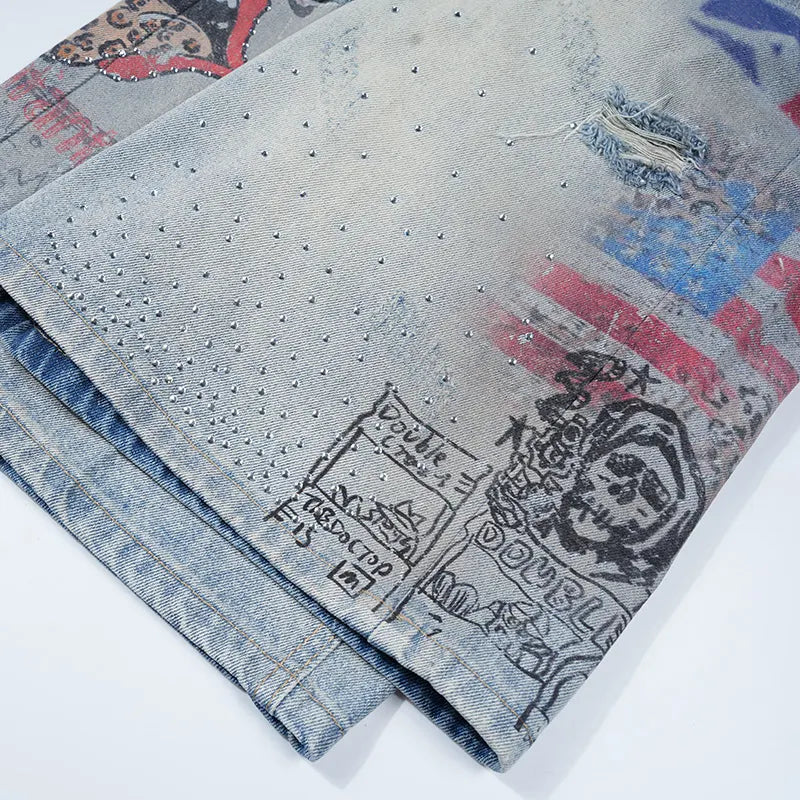 Jorts amples en jean graphique punk-579