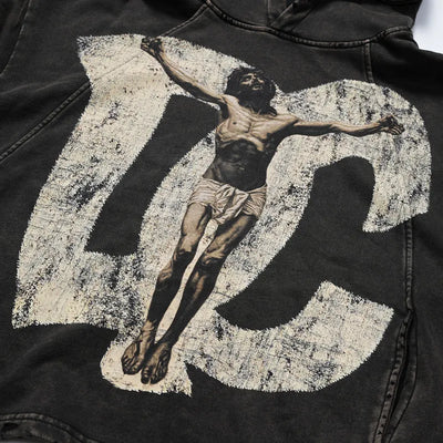 Vintage Savior Print Boxy Hoodie-719