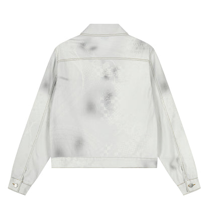Graffiti Lace Print Denim Jacket-S1123
