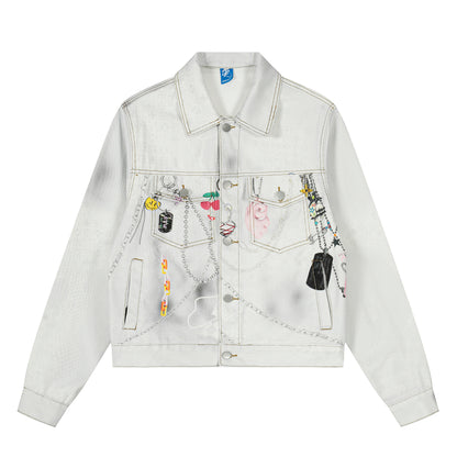 Graffiti Lace Print Denim Jacket-S1123