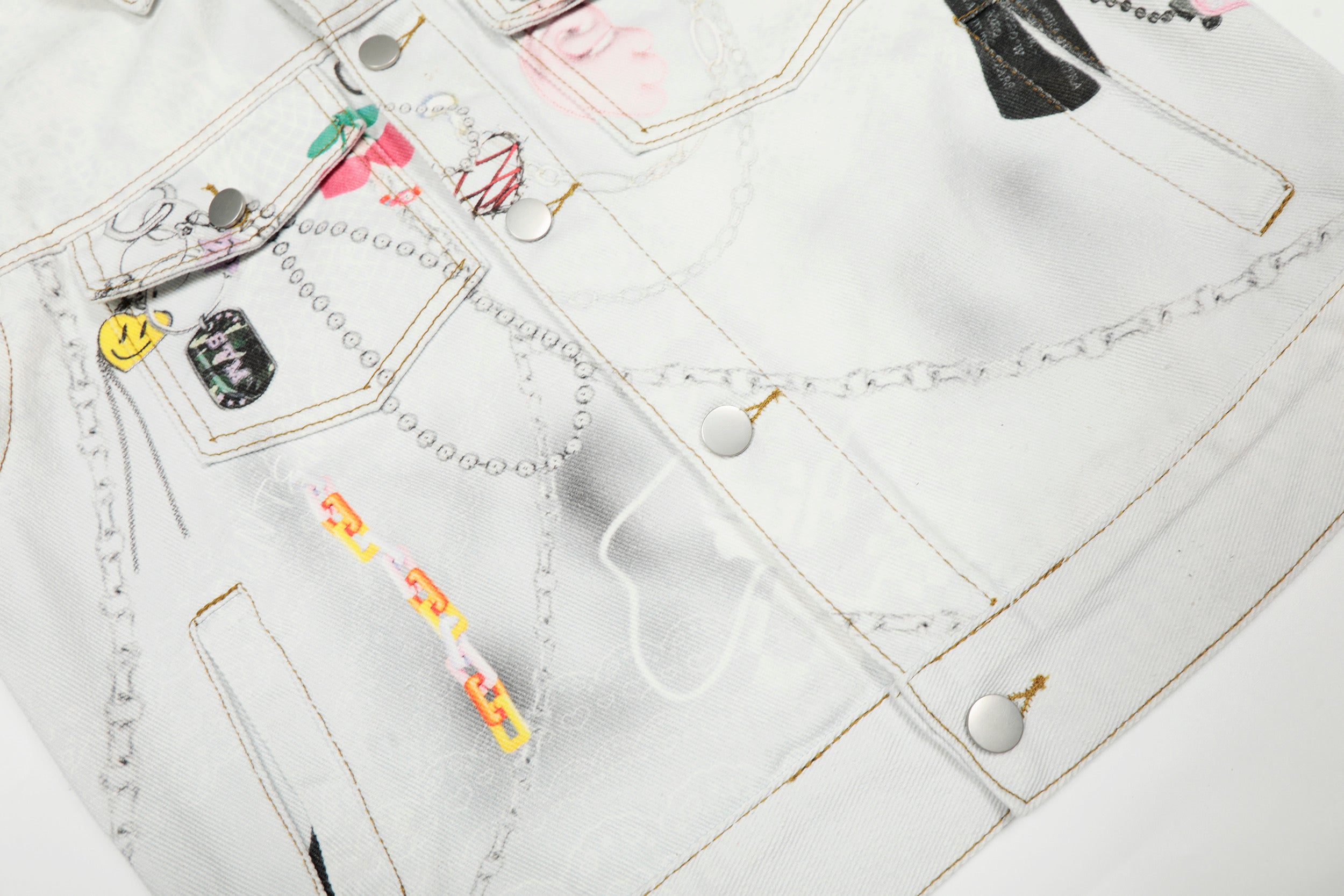 Graffiti Lace Print Denim Jacket-S1123