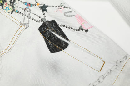 Graffiti Lace Print Denim Jacket-S1123