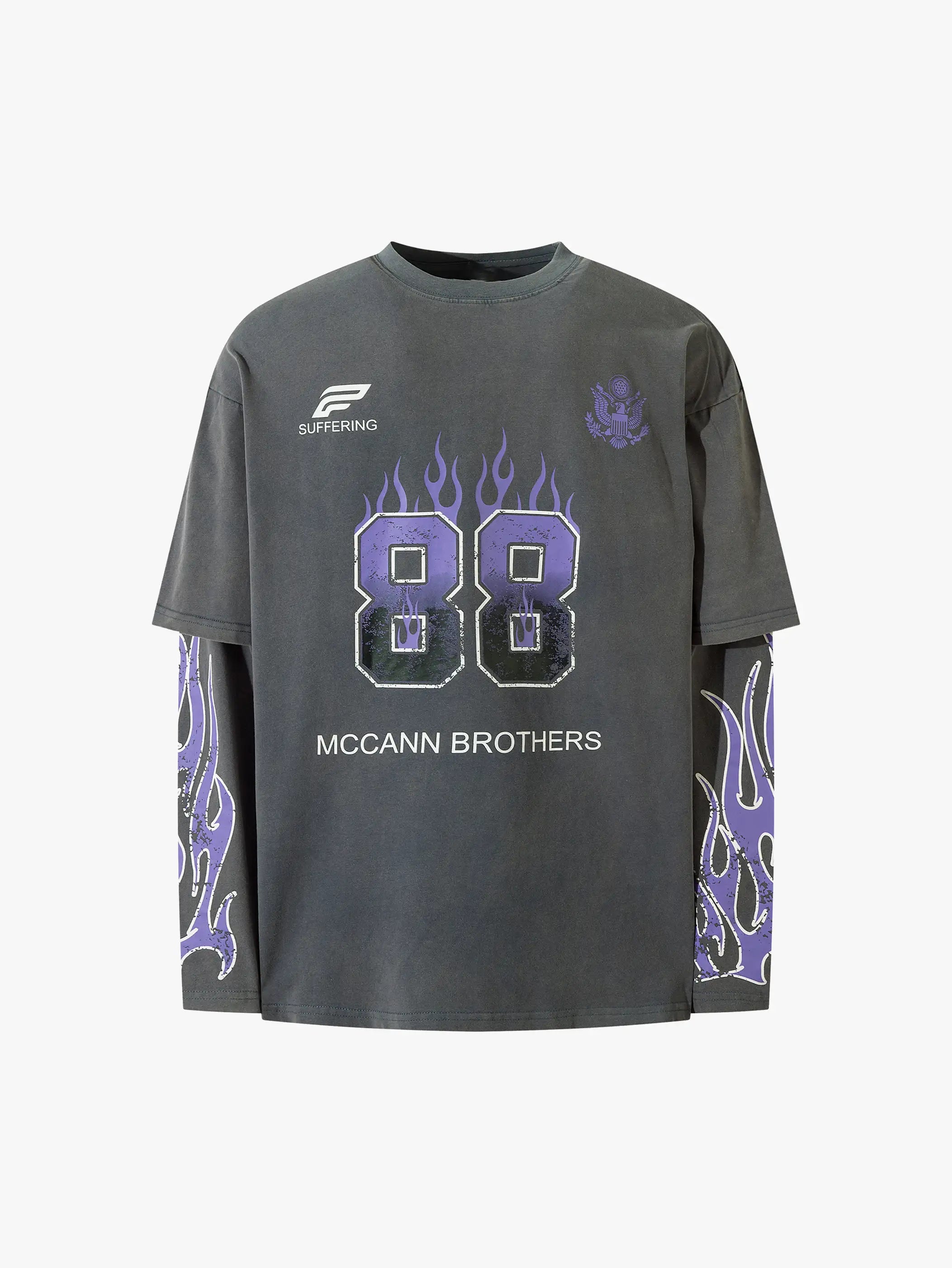Layered Burnout 88 Flame Long Sleeve T-Shirt-S1106