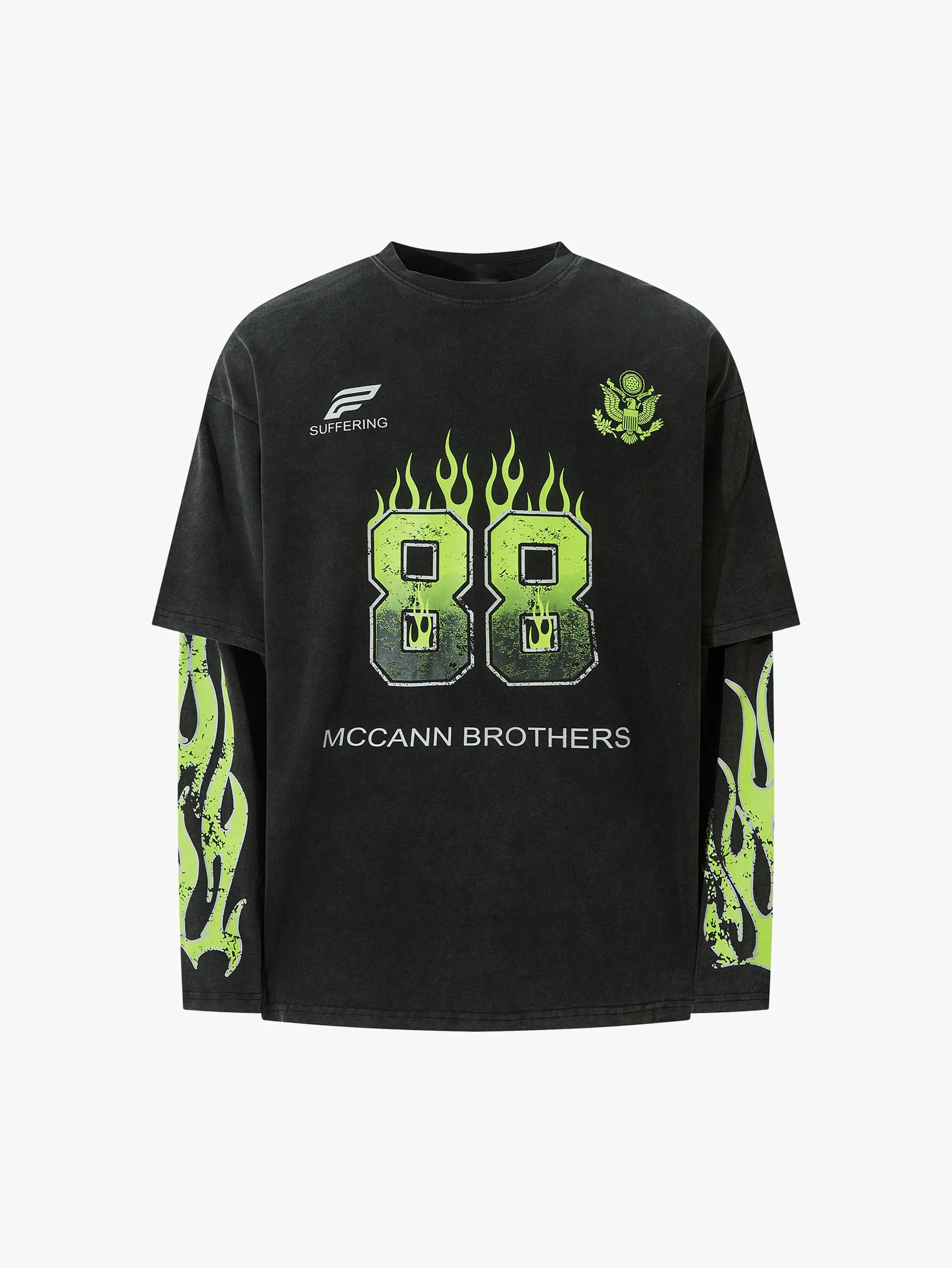 Layered Burnout 88 Flame Long Sleeve T-Shirt-S1106