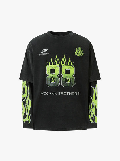 Layered Burnout 88 Flame Long Sleeve T-Shirt-S1106