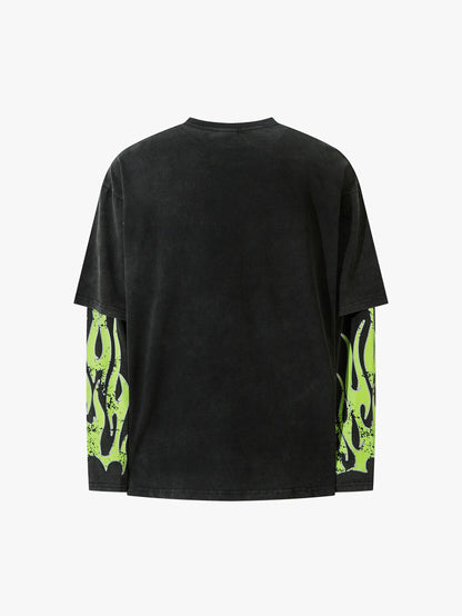 Layered Burnout 88 Flame Long Sleeve T-Shirt-S1106
