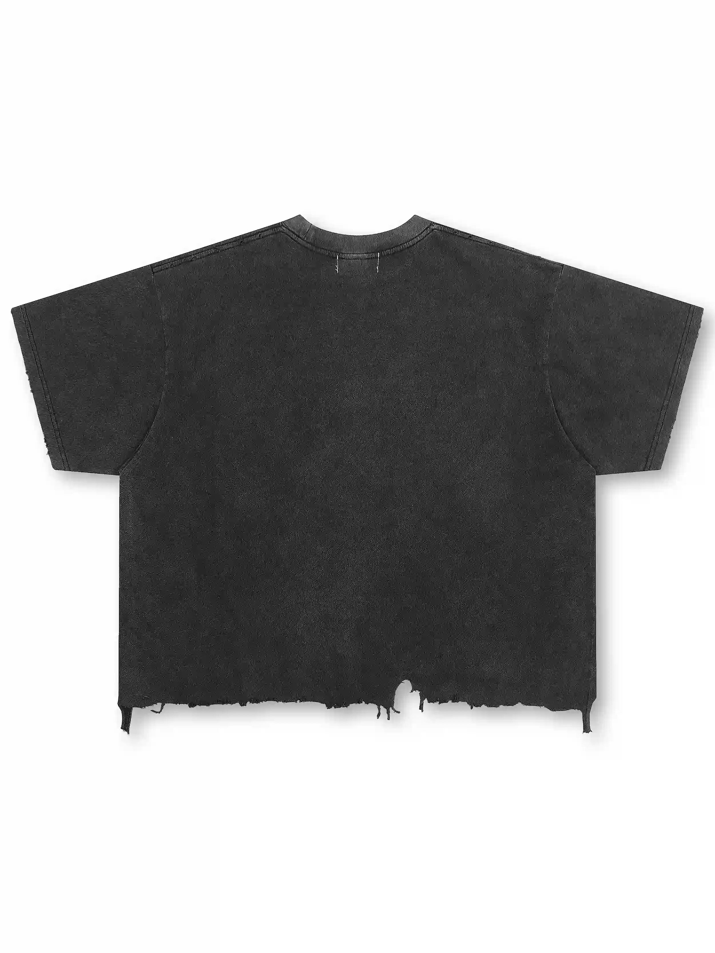 Iced-Eye Faded Raw Hem Graphic Tee-463