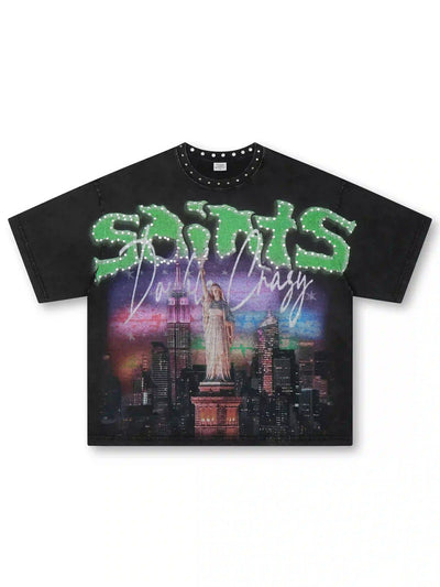 T-shirt vintage Saints avec tour de cou orné de pierres - 457