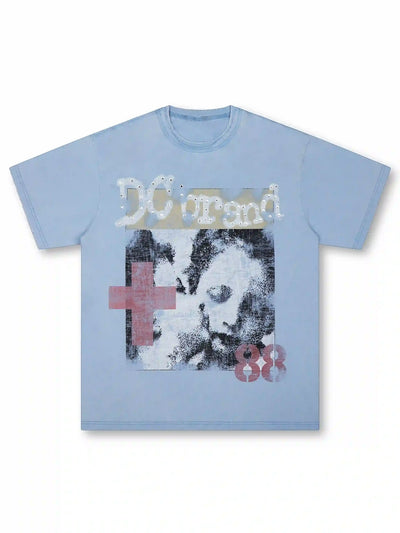 Vintage Cross Gemmed Grunge Tee-462