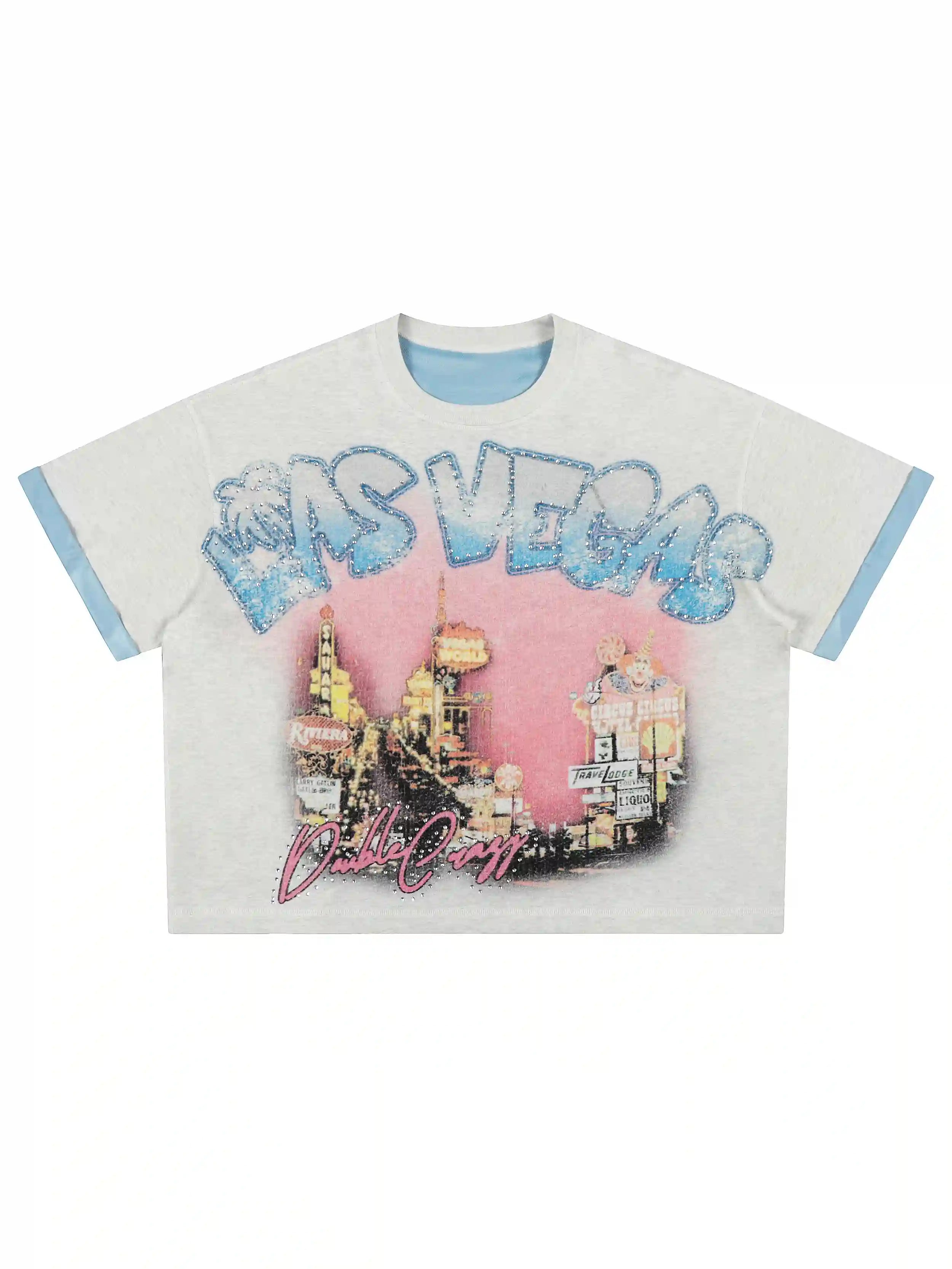 T-shirt contrastant Vegas Rhinestone Ringer - 473