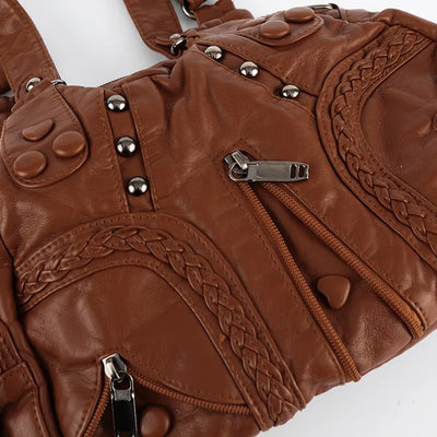 Moto Grunge Multi-zip Hobo Bag-S1223