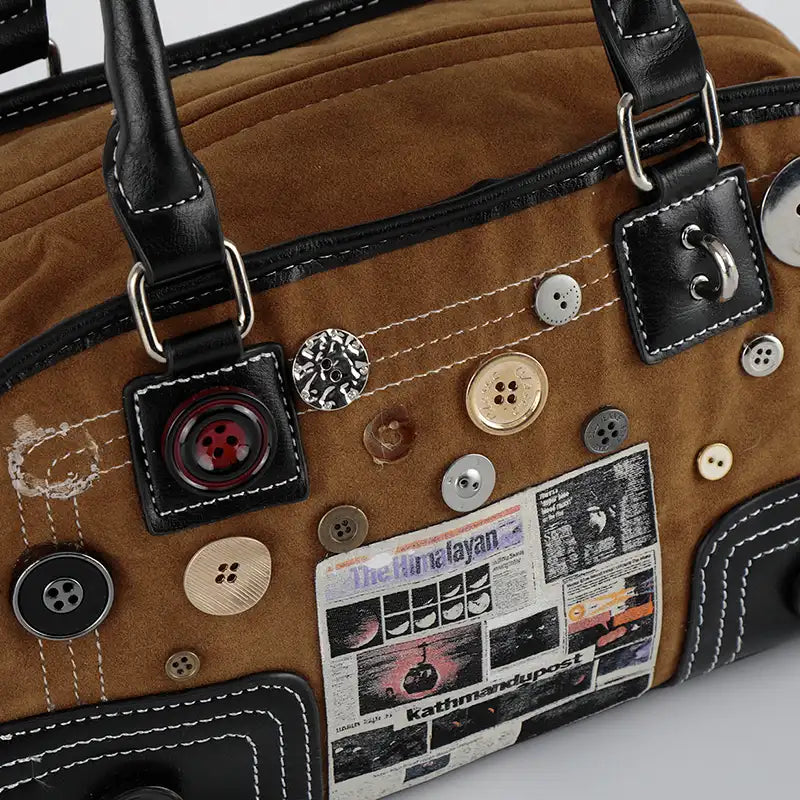 Newspaper Button DIY Boston Bag-S1226