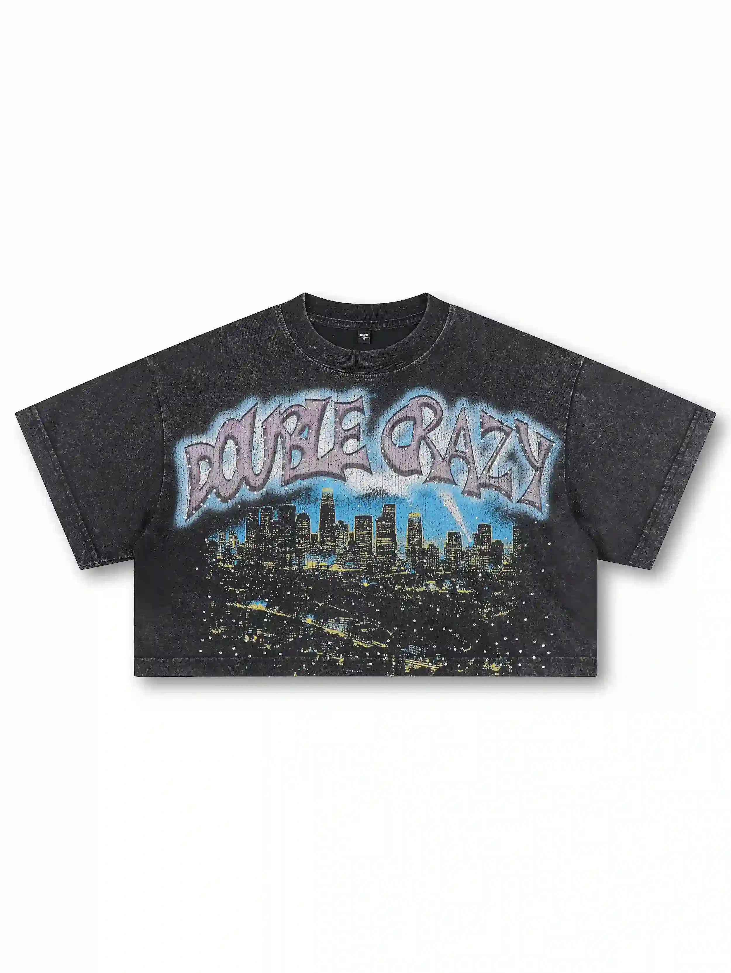 Boxy L.A. Skyline Bling Crop Tee-541