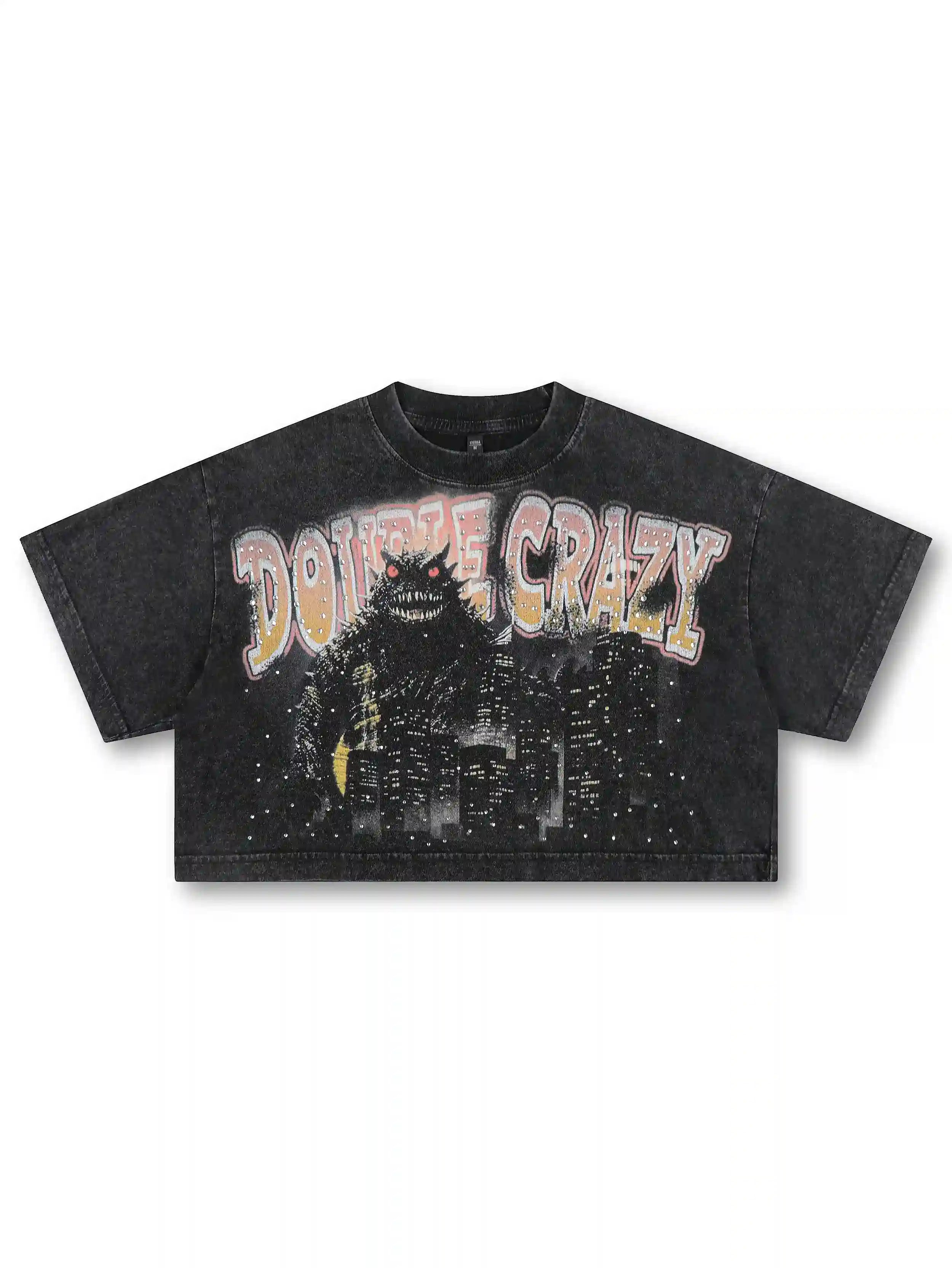 Kaiju Monster Rhinestone Crop Tee-544