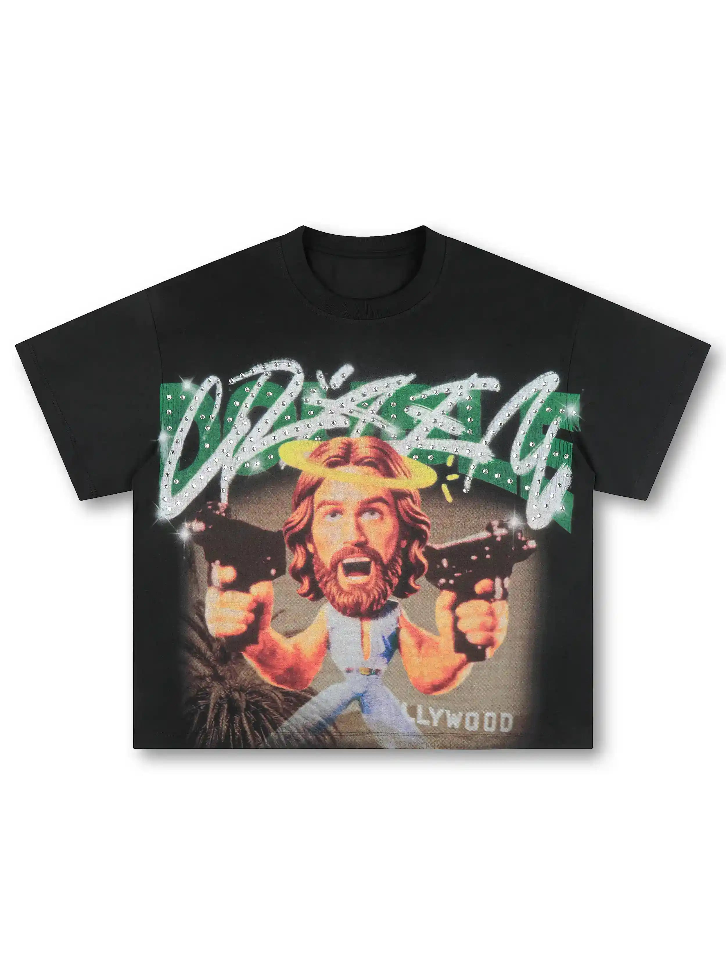 Camiseta holgada de Jesús graciosa con diamantes de imitación - 532