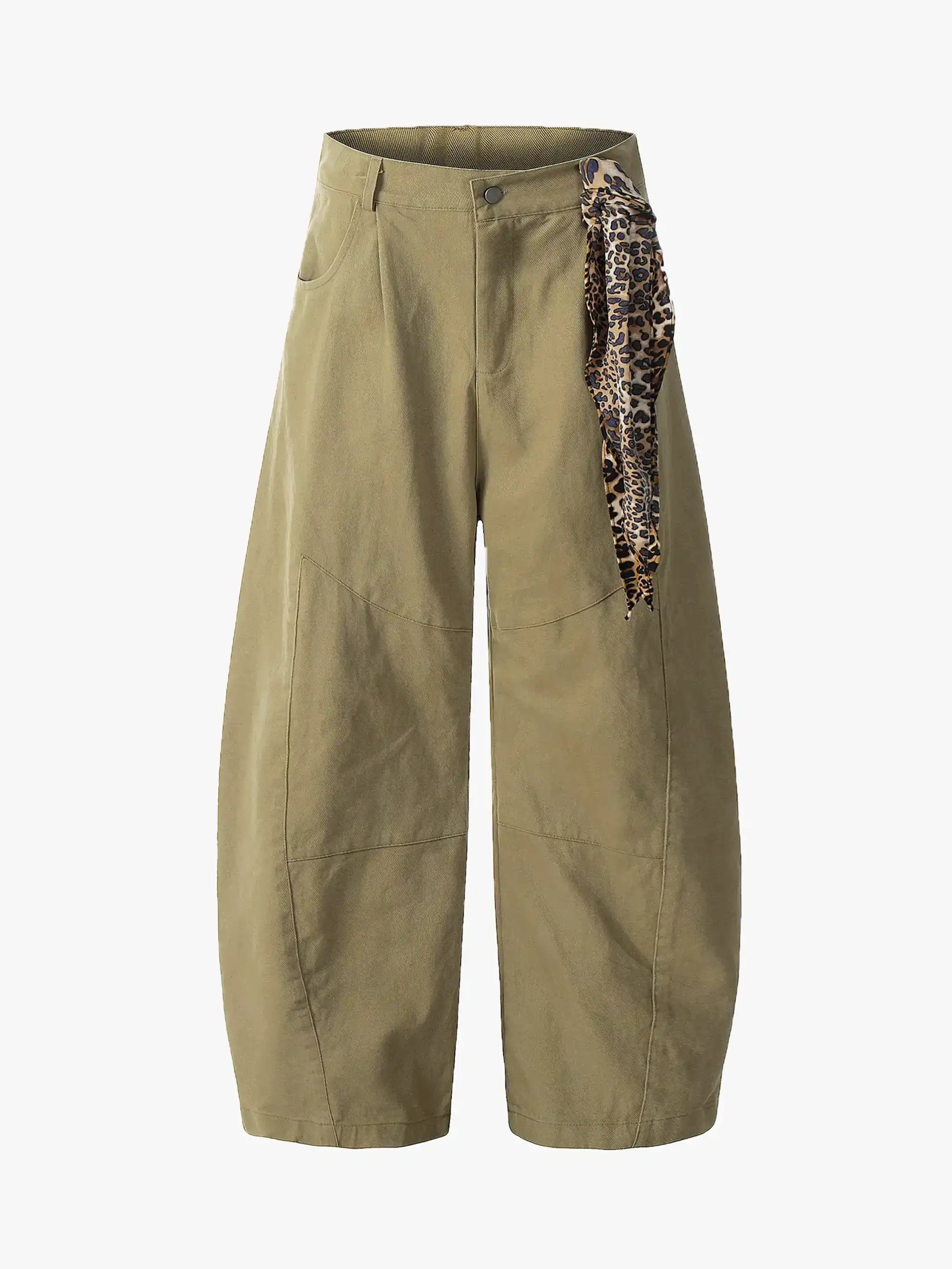Leopard Scarf Detail Wide Leg Pants-S1007
