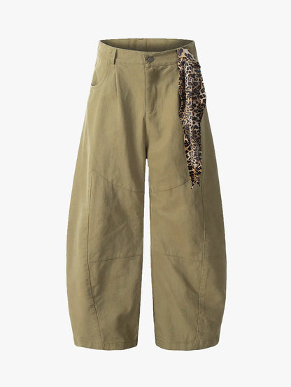 Leopard Scarf Detail Wide Leg Pants-S1007